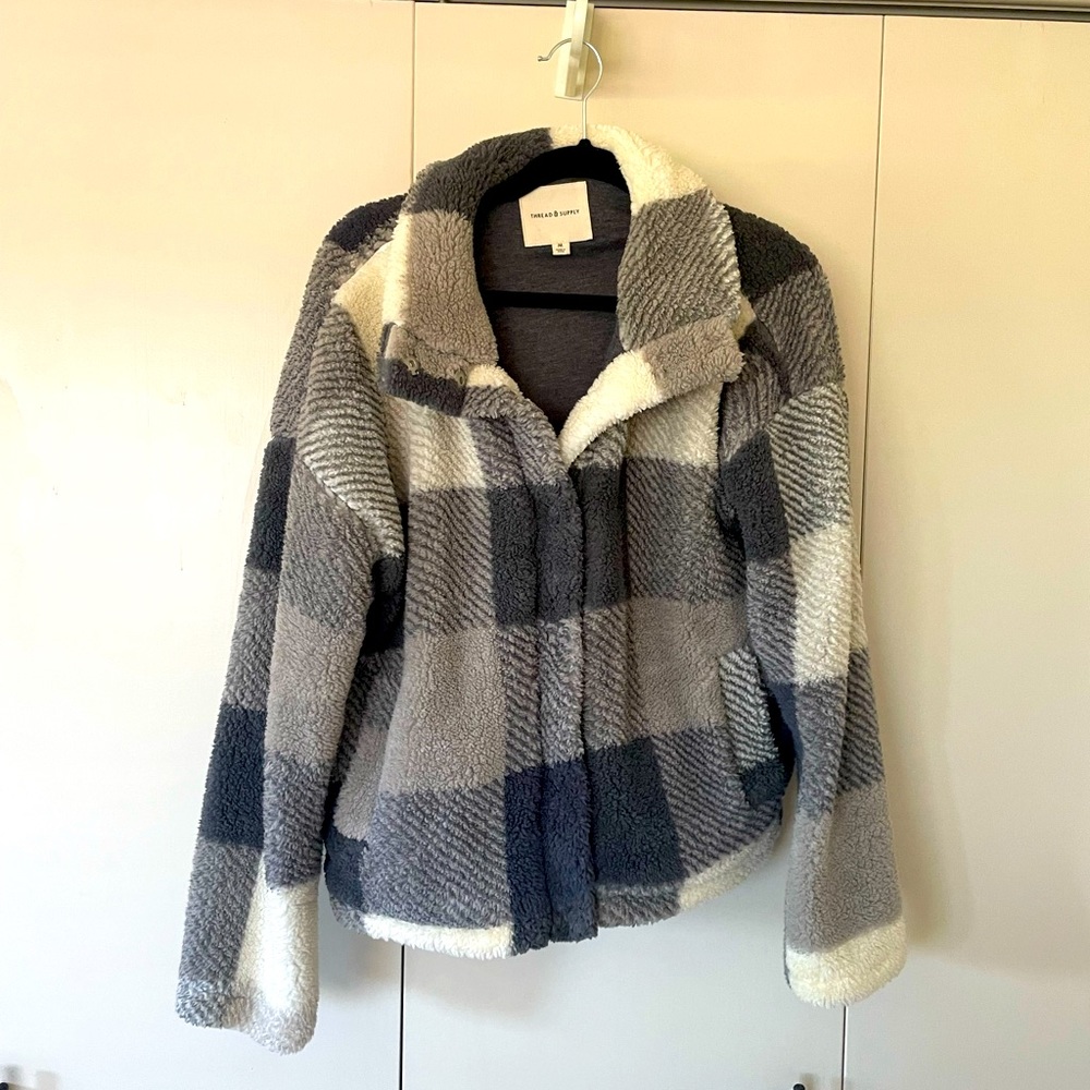 Thread & Supply Buffalo Plaid Sherpa Shacket - Fuzzy Cozy Fall Jacket M